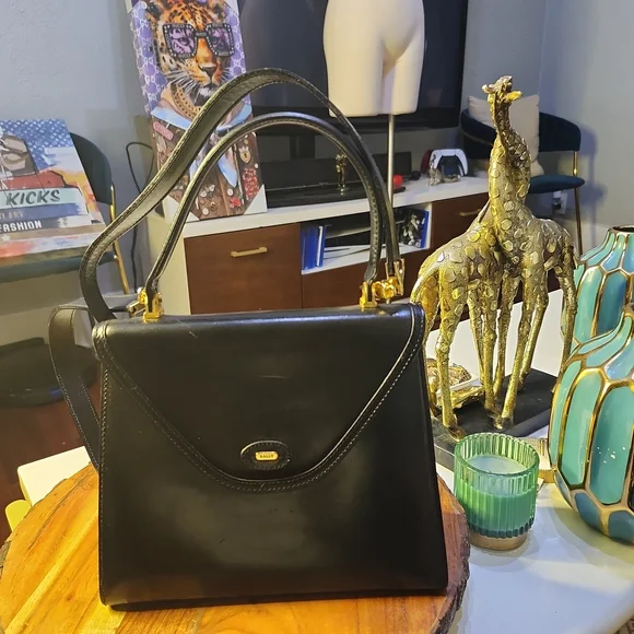 Bally Vtg. Black Leather 2way Bag Top Handle Crossbody Structured Bag - Picture 7 of 15